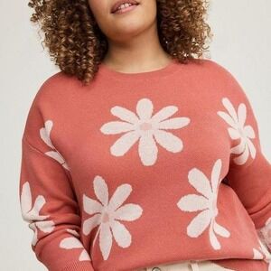 Torrid Daisy Print Sweater Size 2 (2X) Pink Floral Knit Pullover Plus Size